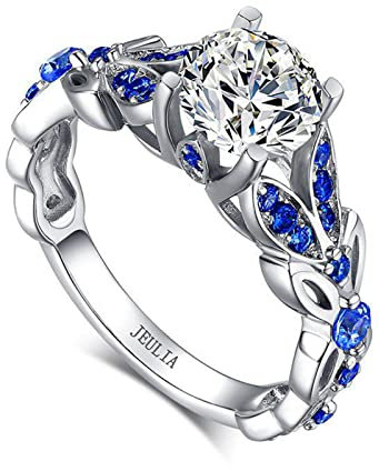 Jeulia 3.5 ct dames éternité anneaux papillon coupe ronde anneaux en argent sterling bijoux pour bague de fiançailles bague de mariage bague de mariage (Bleu saphir, 50)