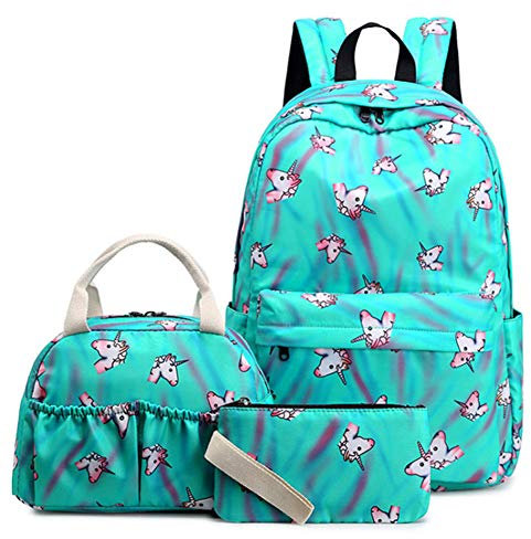 NANANA Rucksack Mädchen Schule Rucksack Einhorn Schultasche Teenager Schulranzen Sets 3 TLG. Kinderrucksack mit Rucksack Lunchbag Stiftehalter, Kinder Reisen Laptop Casual Daypack,32x45x15cm,Blau