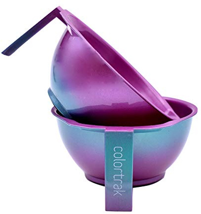 Colortrak SC Aurora Bowls, Stackable Color Bowls With Non-Slip Rubber Bottom, Easy-Pour Spout Lip, Shimmer Gradient Design, Color Grid With Milliliter Measurements, Pack of 2