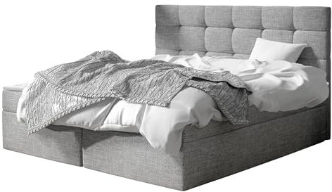 Mirjan24 Boxspringbett Gazel mit 2 Bettkasten, Bonell-Matratze und Topperr, Continentalbett, Polsterbett, Amerikanisches Bett, Ehebett, gepolstertes Kopfteil (Muna 08., 140 x 200 cm)