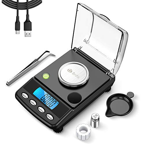 Brifit Feinwaage 20g /0.001g, Milligramm Digitalwaage mit USB Aufladen, Goldwaage, Taschenwaage, Schmuckwaage mit 20g Kalibriergewicht und Pinzette, LCD-Display, 6 Einheiten, Tara & PCS Funktion
