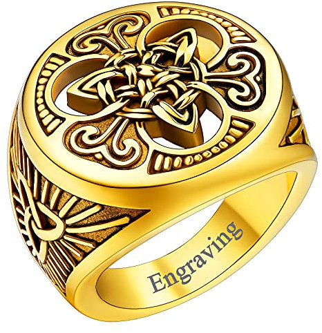 FaithHeart personalisierter Retro Sigelring Damen Herren Keltischer Knot Siegelring Irischer Triquetra Accessoires Partnerring Freundschaftsring Schmuck für Valentinstag Geburtstag