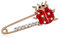 Broche épingle coccinelle rouge strass blanc, acier doré.