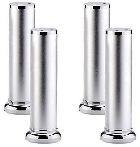 LOVEM Pieds d'armoire Réglable Pieds de Meubles/Commode Argent Socles Ronds Pieds pour Meuble de Salle de Bain,Aluminum Alloy | Finition en Anodisé | 8-30cm,Lot de 4 Pieds de Placard Vis Inclus 25cm