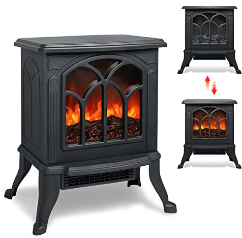 YRHome Kamin Elektrokamin Elektrischer Heizgerät Kaminofen Feuereffekt Heizung Heizer Standkamin1500W Schwarz