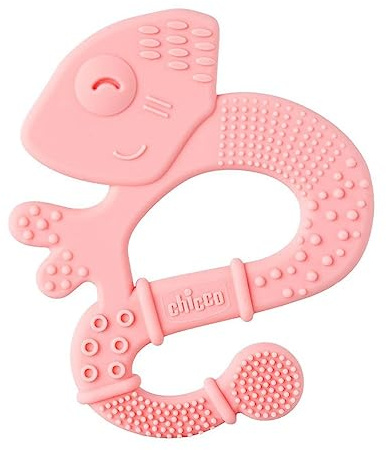 Chicco Beißring für Neugeborene, Beißring aus Silikon, Linderung während der Zahnungsphase, 2 Monate, Rosa