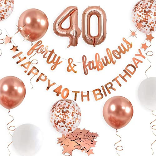 Rose Gold 40 & Fabulous Happy 40th Birthday Banner & Cheers to 40 Years Old Decorations
