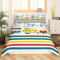 Camper-Bettwäsche-Set 155 x 220 cm für Kinder - Rustikaler Hütten-Camping-Bettbezug, Bunt Gestreift im Landhausstil - Vintage-Holzbrett Glückliche Camping-Dekoration