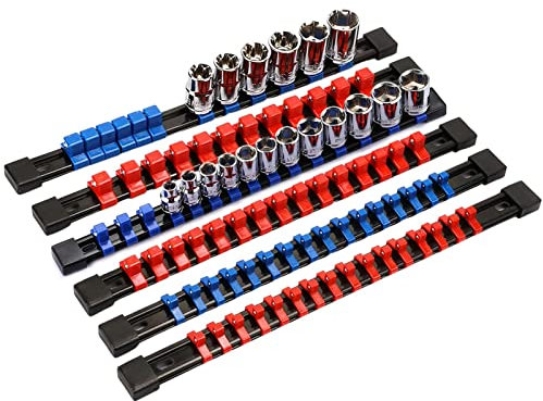 Joyivike 2 Rail pour Douilles d'entraînement, Porte-Douille magnétique, Socket Clip Rail Rack ABS Socket Organizer 6 Drive Socket Holders, 1/4-Inch X 32 Clips, 3/8-Inch X 30 Clips