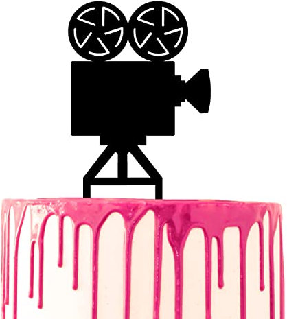 CARISPIBET Tortenaufsatz mit Filmkamera, Kuchendekoration, Acryl-Silhouette