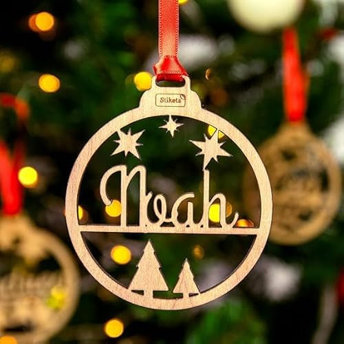 Bolas de Navidad Personalizadas con Nombre y Silueta de Madera Stikets (1, Madera)
