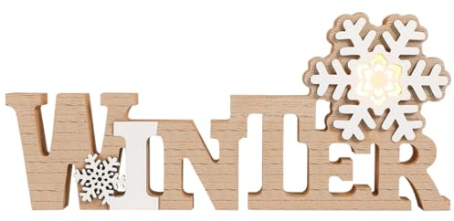 Warmhm Led-Winterschild Aus Holz Schneeflocke Dekoration Aus Holz Mit Beleuchtung Winter Ornament FüR Weihnachtsbaum Fenster Tisch Festliche Raumdeko