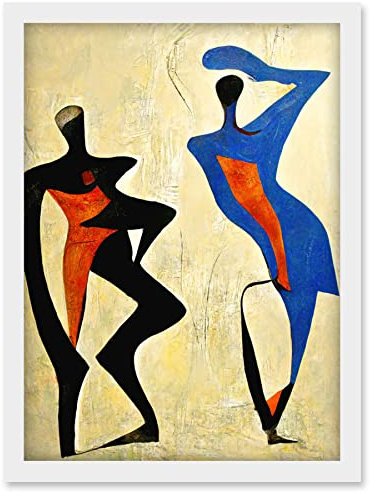 Doppelganger33 LTD Two Figures Dancing Modern Abstract Painting Artwork Framed Wall Art Print A4