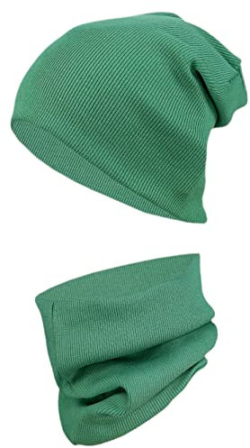 TupTam Mütze und Schal Kinder Set – Weiches Schal Mütze Set Kinder für Herbst und Winter, Farbe: Rippstoff Khaki Grün, Größe: 52-56