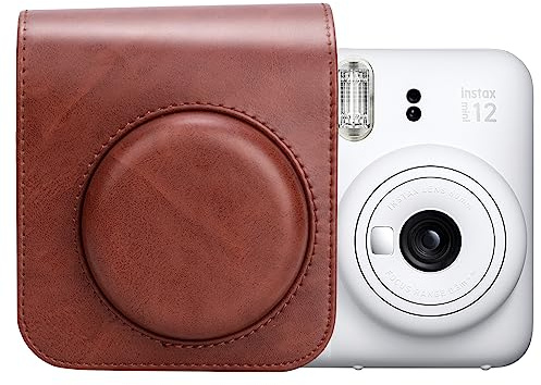 MUZIRI KINOKOO Tasche für Fuji Instax Mini 12 Kamera - PU Leder Schutzhülle für Instax Mini 12 Kamera mit verstellbarem Schultergurt - Retro Braun