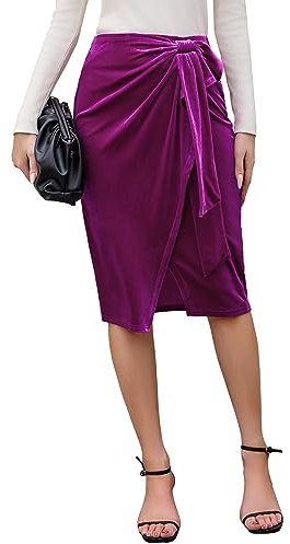 Rosa Lila Rock Damen Mit Schlitz Samt Hohe Taille Knielang Figurbetont Business Bleistift Röcke Große Größen