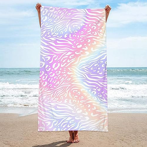 Epinki Strandtuch Extra Lang 70x150CM, Leopard Strandtücher aus Mikrofaser, Sporthandtuch Duschtücher Dünn und Leicht Strandhandtuch für Strand/Poolside/Strandstühle - Rosa Lila Blau