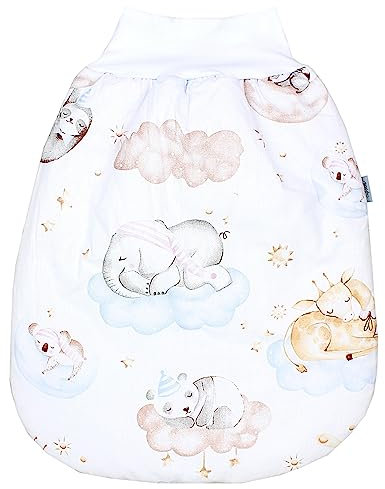 TupTam Baby Strampelsack Schlafsack mit breitem Bund Winterschlafsack für Mädchen Jungen Babyschlafsack, Farbe: Tiere auf Wolken, Größe: 0-6 Monate