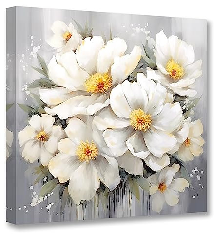 CCWACPP Weiße Blumenbilder Wanddekoration Lilien Blumen Leinwanddruck abstrakte Blumenmalerei florales Badezimmer Schlafzimmer Dekor 50x50 cm