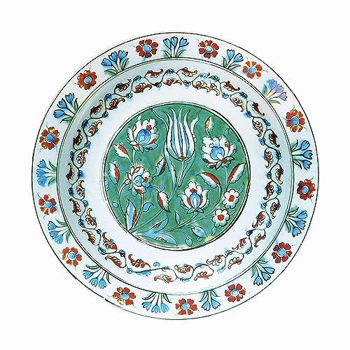 Elite Gift Boxes - Turkish Flowers Tin Enamel Dinner Plate - Picnic Plate - 26cm Round - Floral Pattern - Dishwasher Safe