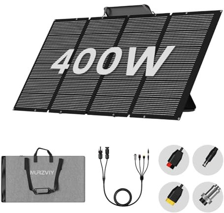 NURZVIY Panneau solaire portable de 400 W, pliable et durable, chargeur solaire de 400 W complet avec un étui de béquille réglable, étanche IP67 pour les aventures en plein air, panne de courant,