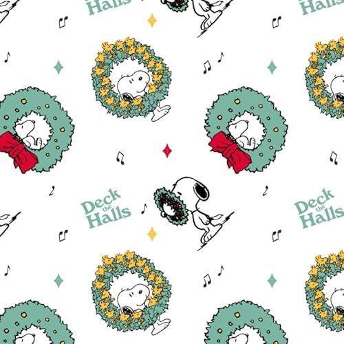 Deck The Halls Peanuts Snoopy Weihnachtsstoff, 111,8 cm breit, 100 % Baumwolle, Kinderstoff zum Quilten, Kleidung, Nähen