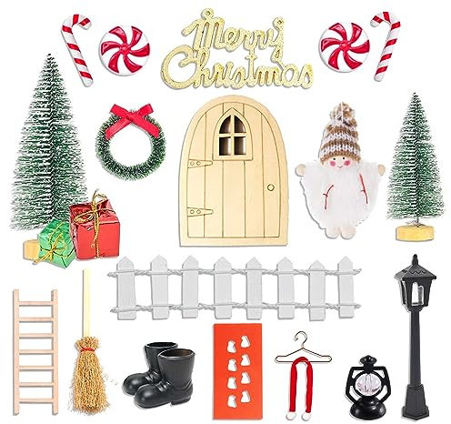 PUERHUACI 20 Pezzi Porta Elfo Natale Kit,Set per Porta del Gnomo di Natale,Decorazione Elfo in Miniatura,Accessori per Porta Gnomo Natale,per Elfo Natale Casa Addobbi Natalizi