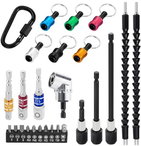 HSEAMALL Set di 25 punte da trapano, adattatore esagonale per cacciavite ad angolo di 105°