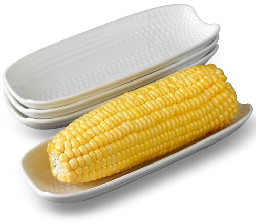 Cinf Ceramic Corn Cob Holders Set of 4, 8.8 White Serving Dishes