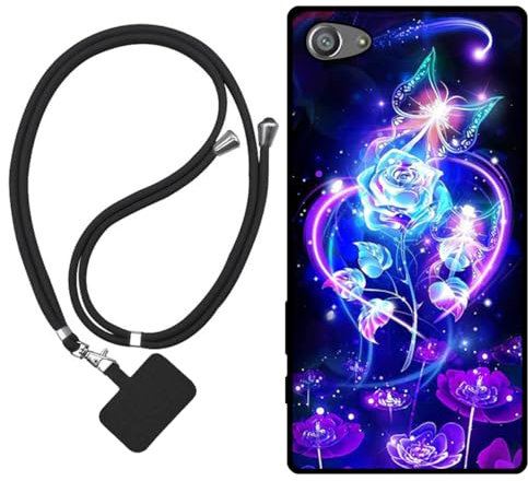 Sunrive Hülle Kompatibel mit Sony Xperia Z5 Compact Case,matt Handyhülle Schutzhülle Etui Karikatur Muster TPU Backcover (Rosen,Schmetterling,Blume) +1x Universale Handykette MEHRWEG