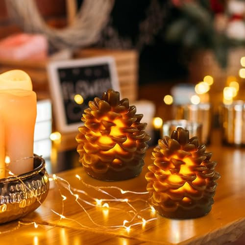 Weihnachtsdeko Led Kerzen, LED Tannenzapfen Kerzen Elektrische Weihnachtskerzen Led Candle Tannenzapfen Beleuchtung LED Weihnachtsbeleuchtung Für Weihnachtsdeko Innen, Fenster, Tisch Deko (2 Stück B)