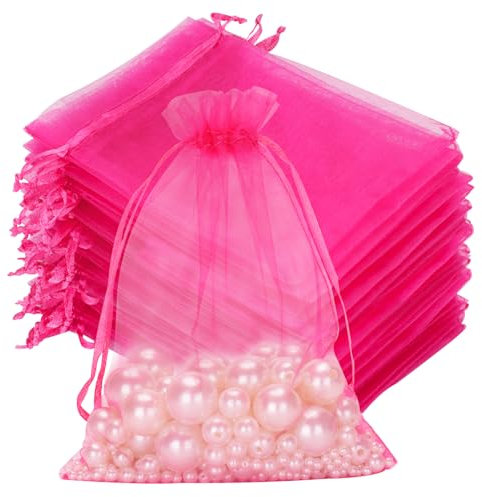 G2PLUS Rosenrot Organzasäckchen Groß, 13x18cm Geschenk Organzabeutel, 50 Stück Organza-Beutelchen mit Kordelzug Sie als Hochzeit Bonbonsbeutel, Schmuckbeutel, Geschenkbeutel