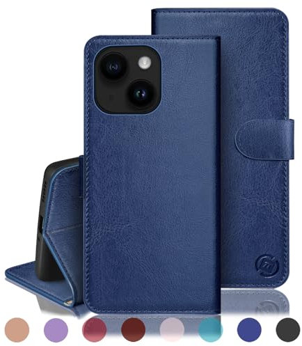 RingPi für iPhone 13 6.1 Handy Hülle PU Leder[RFID Schutz] Handyhülle Lederhülle Klapphülle Kartenfach Stoßfeste Schutzhülle Leather Flip Cover für Apple 13 Wallet Phone Case,Blau