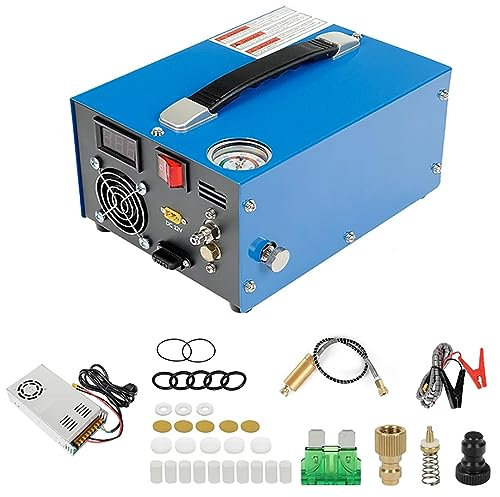 HYQNG Portable PCP Air Compressor 4500 PSI with power converter and oil humidity filter,Fast Air Rifle Pistol Paintball Tank Air Pump with External Power Adapter