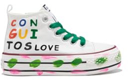 Conguitos Zapatillas Pintura Altas Lona Blanco - Zapatillas Casual para niños cómodas (Multicolor/Talla 29)