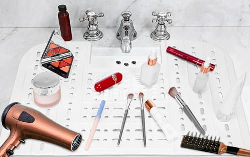 MONVIE Waschbeckenabdeckung, faltbar, aus Silikon, Reinigungsmatte, hitzebeständig, Werkzeug-Organizer, Badezimmer-Abdeckung für Theke, platzsparend, Muss – Weiß