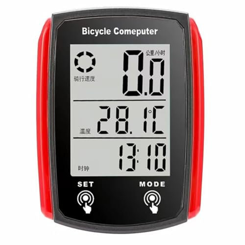 KIKAPA Fahrradcomputer Fahrradcomputer Tachometer Wasserdicht Kilometerzähler Radfahren Stoppuhr Zubehör für Fahrräder Schwarz+Rot