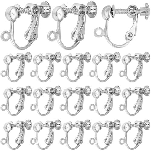 SUNNYCLUE 1 Box 40 STK. Silberner Ohrring Konverter Mit Schraubverschluss Ohrclips Aus Messing Ohrclips Ohne Ohrloch Konverter Für Schmuckherstellung Zubehör Für Frauen DIY Ohrringe Basteln