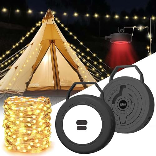 Sunshine smile Camping Lichterkette Aufrollbar 10M,Lichterkette Aufrollbar,Wasserdichte Lichterkette Aufrollbar,Wasserdichte Tragbare Verstaubare Lichterkette für Den AuBenbereich