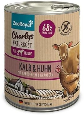 ZooRoyal Charlys Naturkost Kalb, Huhn, Kartoffeln & Kräuter 6x800g nassfutter katzenfutter futtermittel multipack Natur
