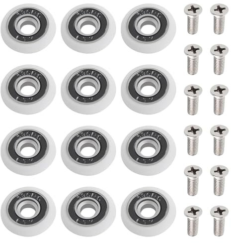 DHWEKU 12 Pezzi Rulli per Porta Doccia, 23 mm Ruote della Doccia Cuscinetti Box Doccia, Rotelline per Rulli Box Doccia Ricambi per Porte della Doccia Scorrevoli