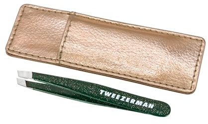 TWEEZERMAN Mini pince à épiler inclinée (pince à sourcils pour femmes et hommes avec étui en cuir), Enchanted Garden
