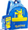Clondo Schoolpack Rucksack mit 3 Fächern, für Schule und Freizeit, für Kinder und Jungen, mit Reißverschluss, Marker, Buntstifte, Zubehör, Jungen, Mädchen, Poke Blau, Rucksack mit Federmäppchen