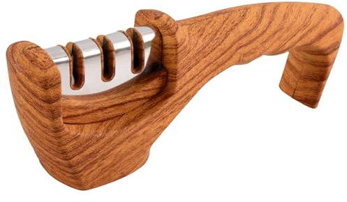 Blitzhaus Manuelle Messerschärfer Profi - Messerschleifer 3 Stufen - Messer Schärfen mit komfortablen Griff - Schärfer Schleifen - Knife Sharpener Küchenmesser - Scherenschleifer Holzoptik