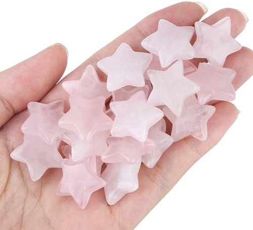 AWARDSEN 20 Pcs Rose Quartz Crystals Star Gemstones Set Healing Crystals Natural Star Stone Reiki Protection Polished Stones Meditation Energy Balancing Crystal