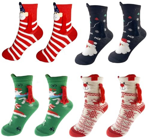 Alihoo Magnetische Socken, 4 Paar Weihnachtssocken Bunte Lustige Socken, Unisex Lustige Paare Halten Hände Socken für Paar,Pärchensocken,Freundschaftssocken (Schwarz)