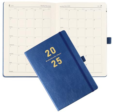 Kalender 2025 Tagesplaner Hardcover A5, 2025 Tagesplaner 1 Tag 1 Seite, Akademischer Terminplaner 2025, Taschenkalender 2025 A5, Tages und Monatsplaner mit Monatlichen Registern, Lnnentasche