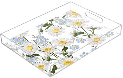 Bandeja rectangular acrílica sin costuras, bandeja transparente blanca con asas, bandeja acrílica para cama, bandejas acrílicas de 12 x 16 pulgadas, para servir a prueba de agua