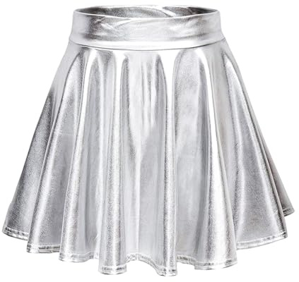 Aurasky Falda Metálica, Metálico Brillante Minifalda, Faldas Mujer Elástica Plisada, Patinador Acampanada para Carnaval Fiesta Cosplay