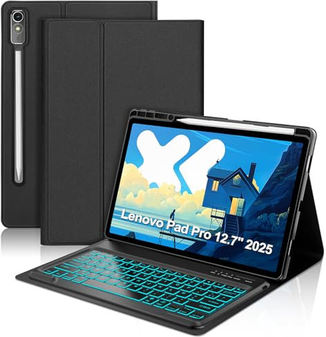SENGBIRCH Tastaturhülle für Lenovo Idea tab P12 Pro 12.7 2025 - QWERTZ Deutsche Beleuchtung Tastatur Abnehmbare Bluetooth Wireless Tastatur für Lenovo Idea tab P12 Pro 12.7 Zoll 2025, Schwarz